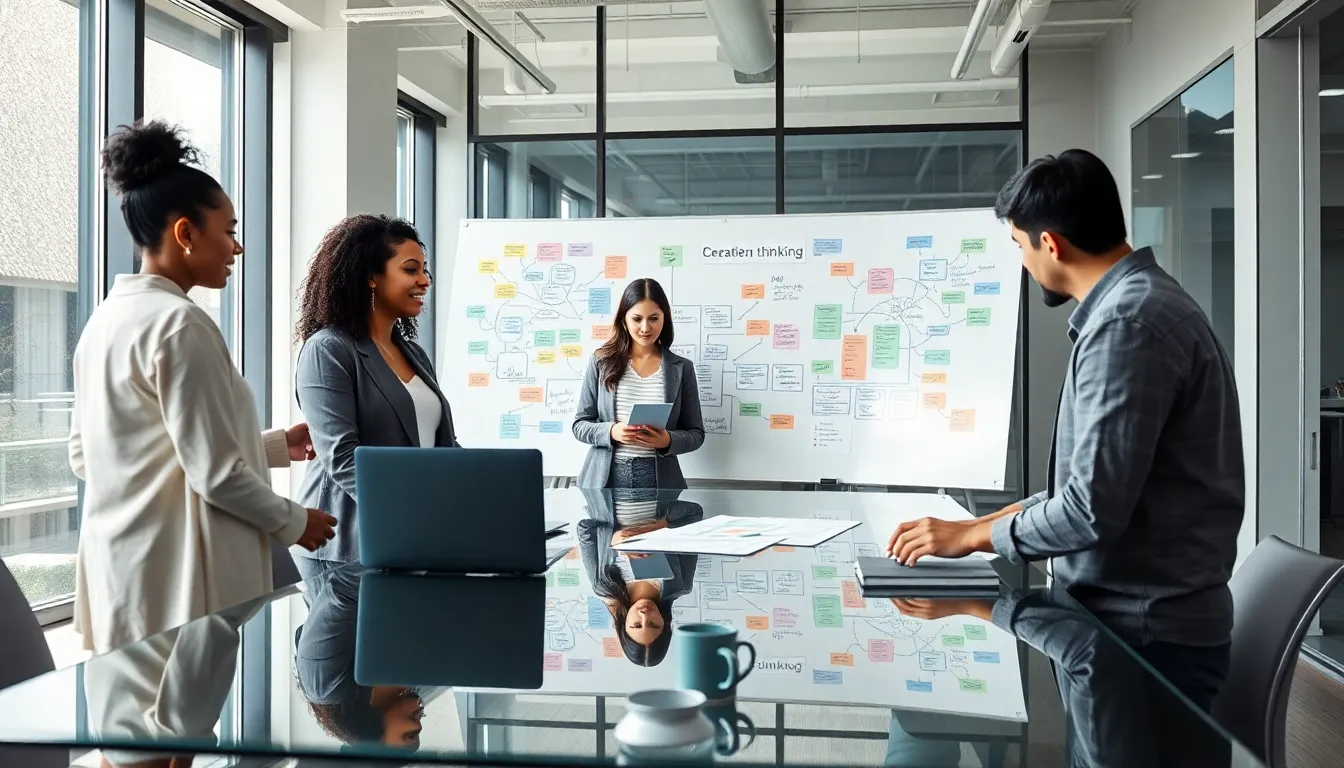 diverse team brainstorming creative ideas in a modern office.